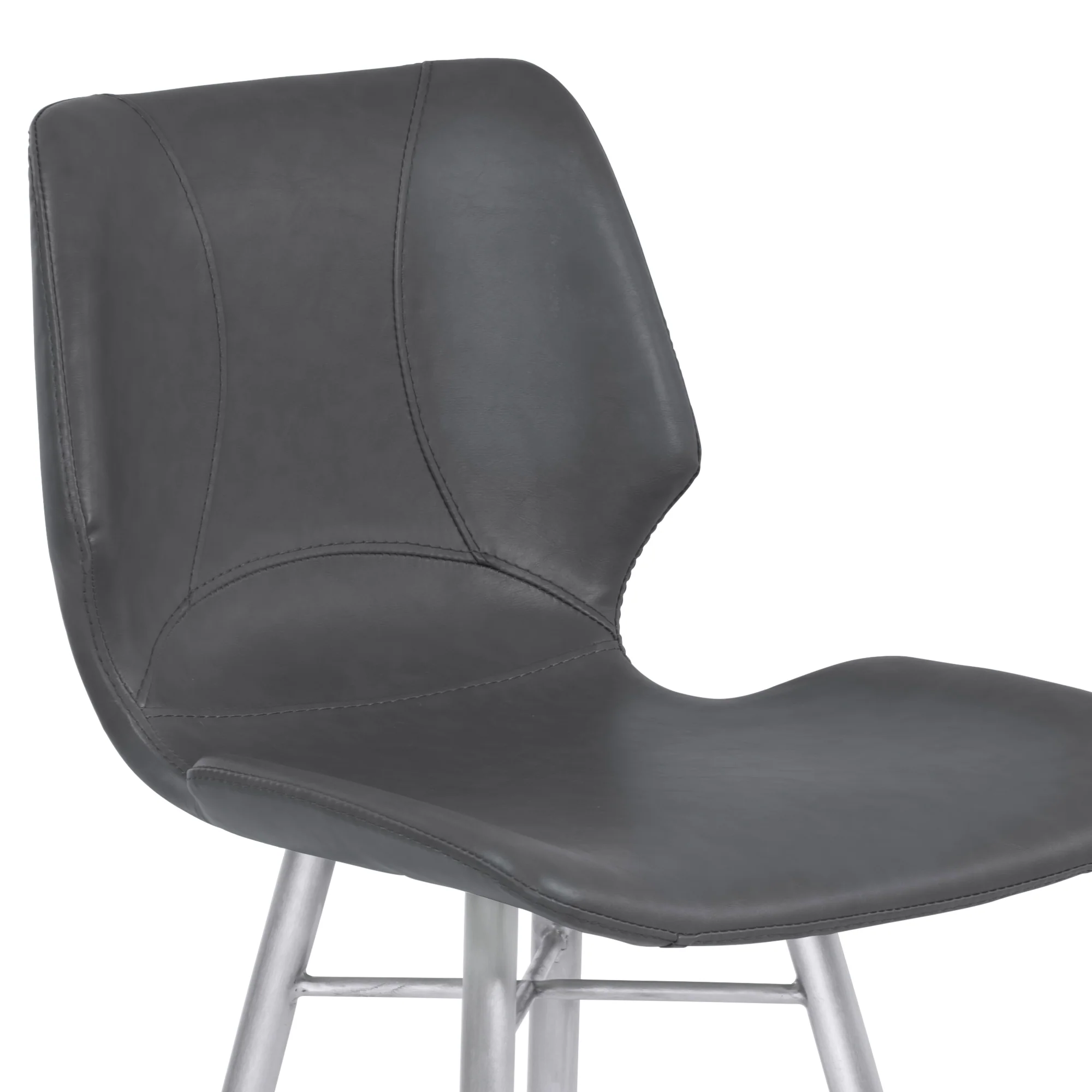 Zurich 26" Counter Height Metal Barstool in Vintage Gray Faux Leather with Brushed Stainless Steel Finish By Armen Living - Image 5