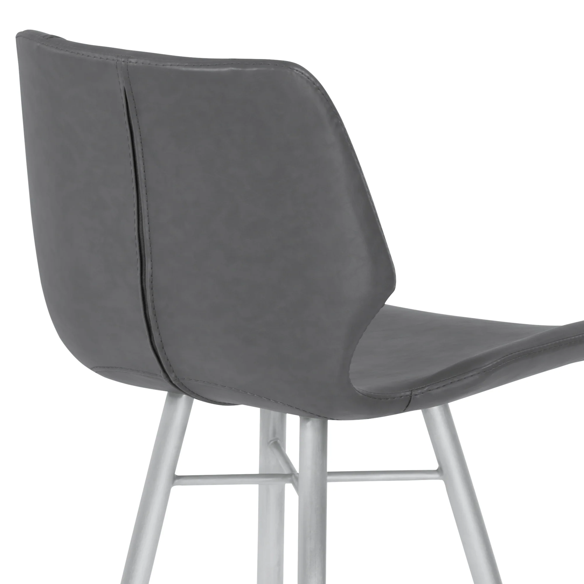 Zurich 26" Counter Height Metal Barstool in Vintage Gray Faux Leather with Brushed Stainless Steel Finish By Armen Living - Image 6